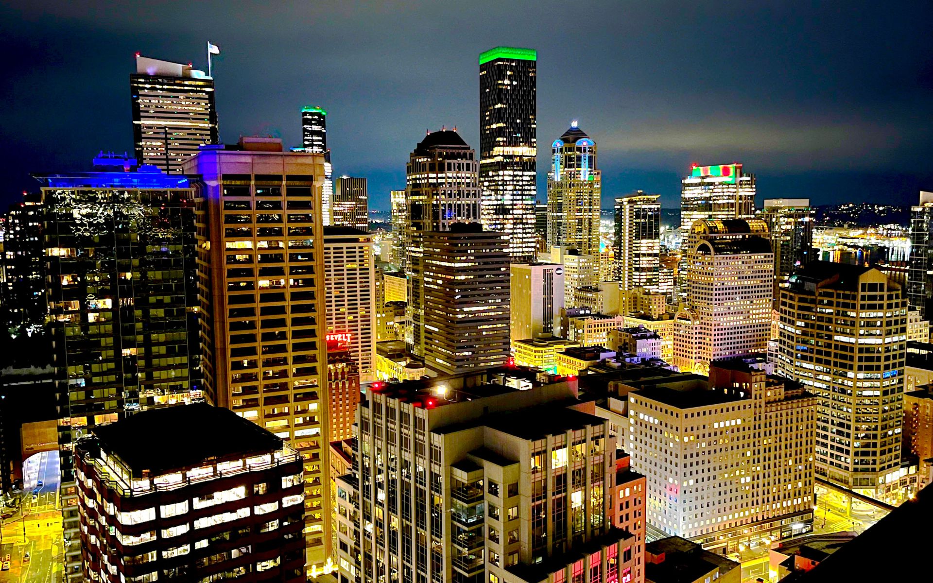 High-Rise View of Seattle After Dark